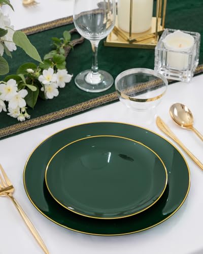 PULOTE 60PCS Green Plastic Plates - Heavy Duty Green Disposable Include 30 Each (10 inch Dinner & 7 inch Dessert) Plates, Ideal for Party & Christmas - color: Green, size: 60 PCS