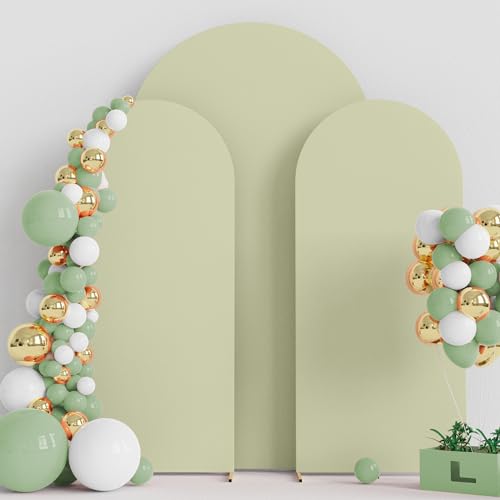 Wokceer Wedding Arch Cover 7.2FT, 6FT, 6FT Spandex Set of 3 Wedding Arch Stand Covers Round Top Chiara Arch Backdrop Stands Cover for Birthday Party Ceremony Banquet Decor Sage Green - color: Sage Green, size: 7.2FT,6FT,6FT