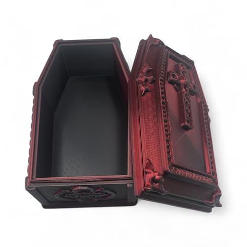 Coffin Display Container – Gothic Halloween Storage Box – Spooky Decorative Prop for Desk or Shelf – 3D Printed Creepy Organizer – Goth Inspired Display Case (Red/Black) - color: Red / Black