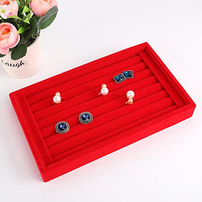 AKOAK 1 Pack Jewelry Display Tray Wooden Flannel Dresser Ring Earring Bracelet Watch Storage Case Portable Display Rack (red) - color: red