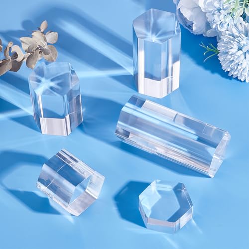 BENECREAT 5 Pcs Acrylic Blocks, Clear Hexagon Display Pedestals, Display Blocks Tabletop Display Stand, Photography Props for Miniature Collectible Jewelry Watch and Decor Displaying