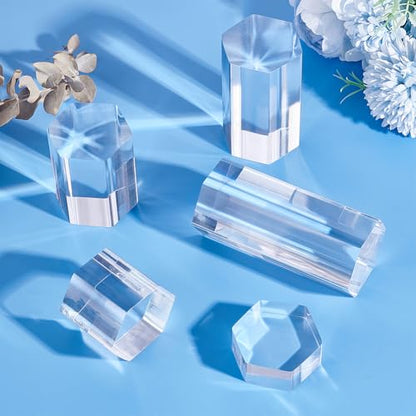 BENECREAT 5 Pcs Acrylic Blocks, Clear Hexagon Display Pedestals, Display Blocks Tabletop Display Stand, Photography Props for Miniature Collectible Jewelry Watch and Decor Displaying