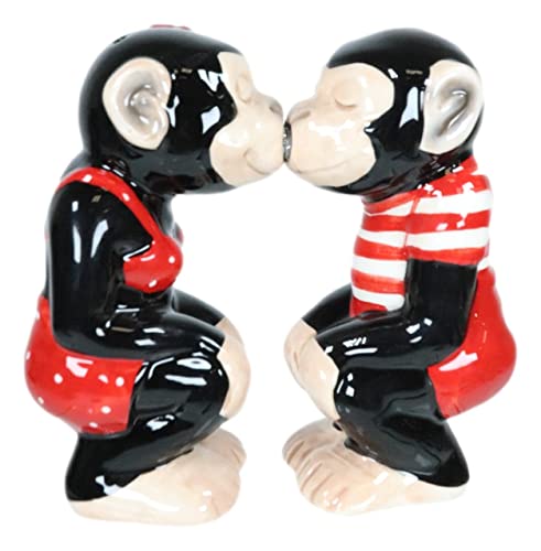 Ebros Gift Circus Carnival Red Jungle Male and Female Monkeys Chimpanzee Apes Couple Ceramic Salt and Pepper Shakers Figurine Set Wildlife Tropical Rainforest Monkey Sculpture