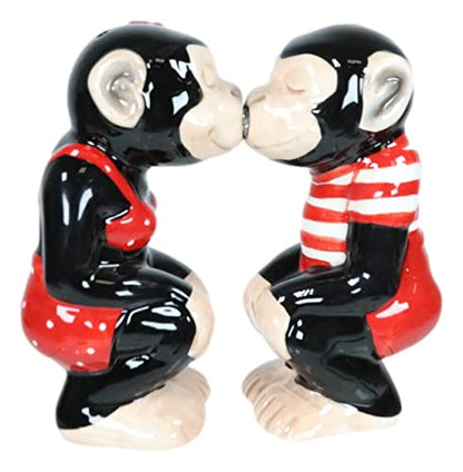 Ebros Gift Circus Carnival Red Jungle Male and Female Monkeys Chimpanzee Apes Couple Ceramic Salt and Pepper Shakers Figurine Set Wildlife Tropical Rainforest Monkey Sculpture