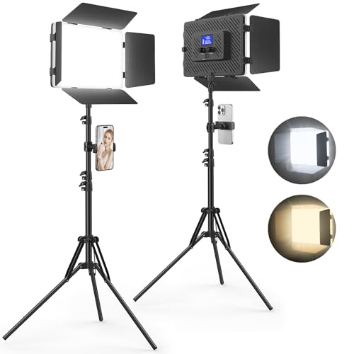 Unicucp 2 Pack Led Video Light Panel Lighting Kit with Barn Doors, 8000mAh Rechargeable Camera Light, 2500K-8500K Photo Light for Outdoor Indoor Photography Video Recording Live Streaming Zoom Calls