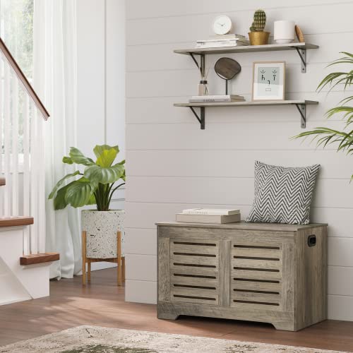 DINZI LVJ Long Shelf, 31.5 Inch Large Wall Mounted Shelves Set of 2, Easy-to-Install, Display Ledges with Sturdy Metal Brackets for Living Room, Bathroom, Bedroom, Kitchen, Laundry Room, Gray Wash - color: Grey Wash, size: 31.5 Inch