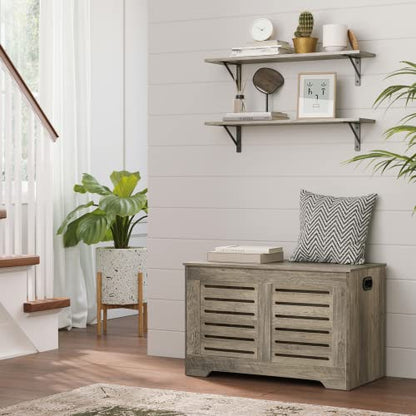 DINZI LVJ Long Shelf, 31.5 Inch Large Wall Mounted Shelves Set of 2, Easy-to-Install, Display Ledges with Sturdy Metal Brackets for Living Room, Bathroom, Bedroom, Kitchen, Laundry Room, Gray Wash - color: Grey Wash, size: 31.5 Inch