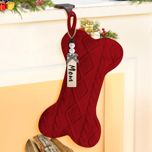 Dog Christmas Stocking, White Cable Knit Christmas Stockings with Name Tags,Personalized Sweater Knitted Stockings for Dog Pets, Neutral Hanging Family Holiday Decoration (Single-ply, Red) - color: Red