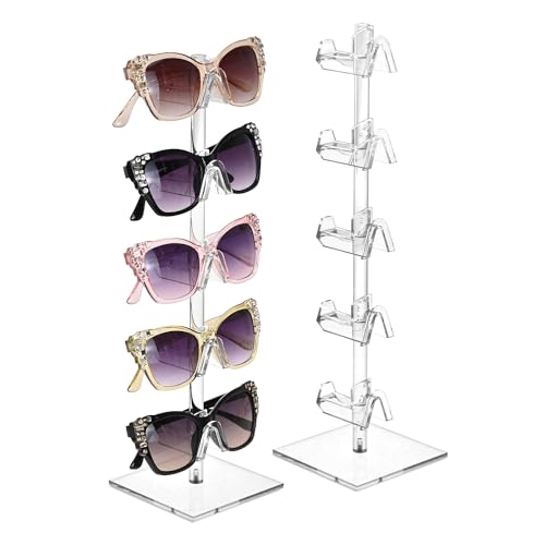 MOOCA 2 Pcs Set Premium Acrylic Sunglass Organizer, Glasses Holder, Sunglass Holder, Glasses Stand, Eye Glass Holder, 5 Frames for Each - color: 5 Frame Stand, 2 pcs