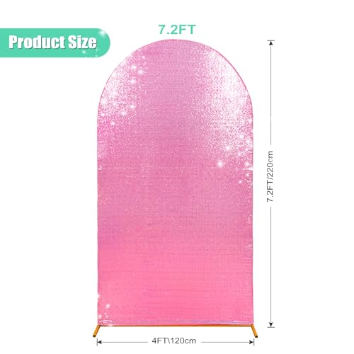PartyDelight Pink Arch Sequin Backdrop Cover 7.2FT Sparkly Wedding Back Drop Fitted Arch Stand for Birthday Party Decoration - color: Pink, size: 7.2FT