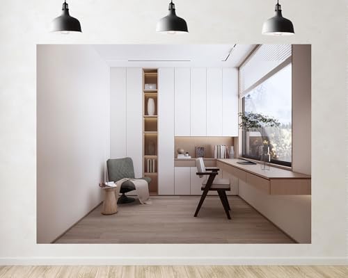 Trykid 6x4ft Minimalist Study Room Interior Backdrop Clean Modern Workspace Design Photography Background Home Office Online Meeting Party Decoration Tapestry Photo Booth Prop Fabric - size: 6x4ft