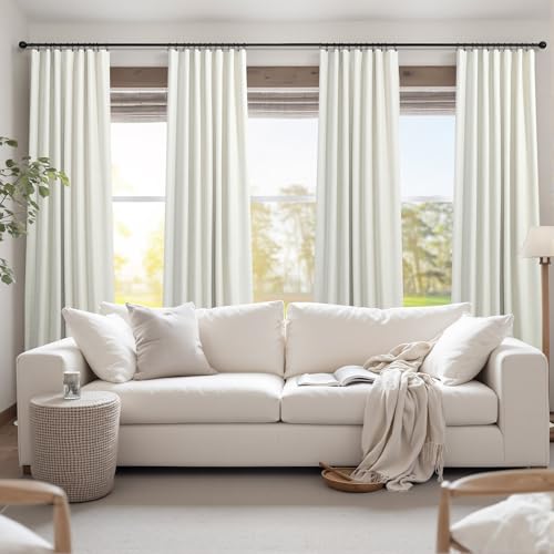 Luxury Linen Extra Long Drapes 132 Inch Blackout Curtains for Bedroom 2 Panel Drop Cloth Cotton Textured Rustic Farmhouse Thermal Darkening Curtain Privacy Room Divider High Ceiling Curtain 11ft Cream - color: Natural, size: 52"W x 132"L (Pack of 2)