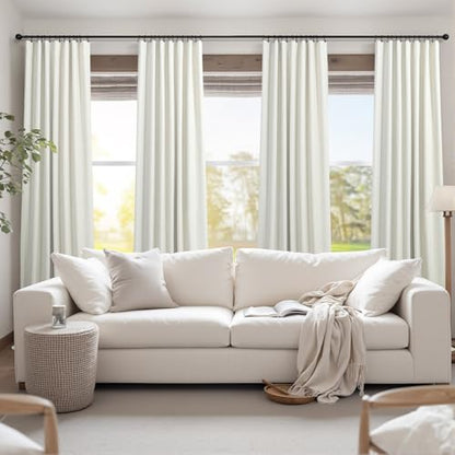 Luxury Linen Extra Long Drapes 132 Inch Blackout Curtains for Bedroom 2 Panel Drop Cloth Cotton Textured Rustic Farmhouse Thermal Darkening Curtain Privacy Room Divider High Ceiling Curtain 11ft Cream - color: Natural, size: 52"W x 132"L (Pack of 2)