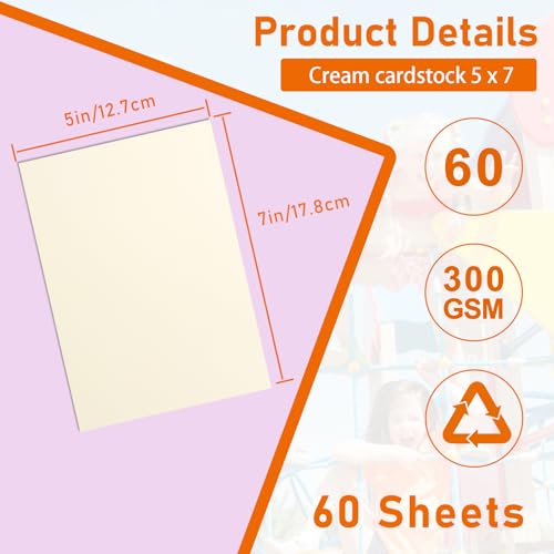 Guakicae 60 Sheets Cream Cardstock 5 x 7 Ivory Paper, 300gsm/110lb Heavyweight Flat Paper Off White Card Stock for DIY Card Making, Business Cards, Thank You Cards, Certificates, Menus - color: Cream, size: 5x7-60pcs