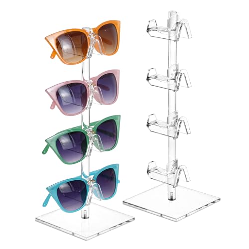 MOOCA 2-Piece Premium Acrylic Eyeglasses Frame Riser Display Stand, Sunglasses Rack ,Sunglasses Rack Holder, Acrylic Eyewear Display, 4 Frames for Each Holder - color: 4 Frame Stand, 2 pcs