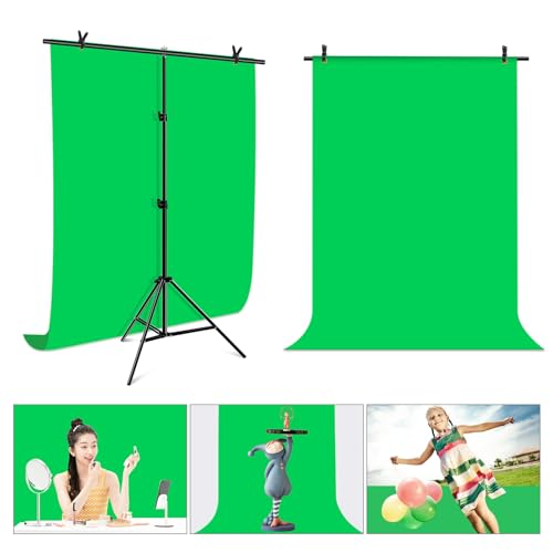 Green Screen Backdrop Kit with Stand, PULUZ 3.2x6.5ft Portable GreenScreen Background Stand, T-Shape Green Screen Stand kit with Clamp Carrying Bag for Streaming Video and Photography Shoots - size: 3.2 x 6.5 Ft