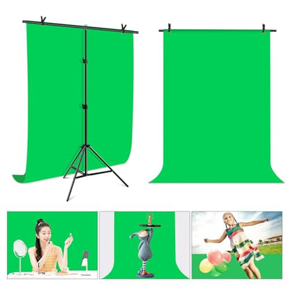 Green Screen Backdrop Kit with Stand, PULUZ 3.2x6.5ft Portable GreenScreen Background Stand, T-Shape Green Screen Stand kit with Clamp Carrying Bag for Streaming Video and Photography Shoots - size: 3.2 x 6.5 Ft