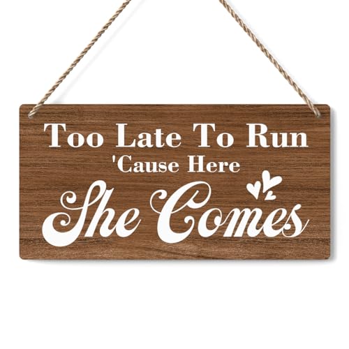 Rustic Wedding Signs Here Comes the Bride Sign, Ring Bearer Sign, Wedding Decor Weddings Stuff Engagement Decorations 12x6 Inches (Brown) - color: Here Comes the Bride