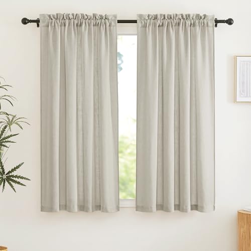 RYB HOME Linen Textured Semi Sheer Curtains Half Privacy Light Glare Filtering Breezy Airy Window Decor for Bedroom Bathroom Living Room, Angora, W 34 x L 63 inch, 2 Panels - color: Angora, size: 34"W x 63"L (Pack of 2)