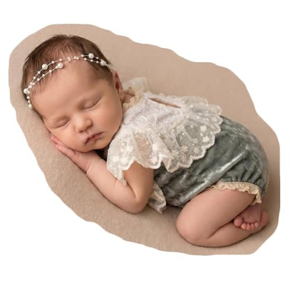 Zeroest Baby Photography Props Lace Hats Outfit Newborn Photo Shoot Outfits Infant Photos Baby Girl Photoshoot - color: Dusty Blue