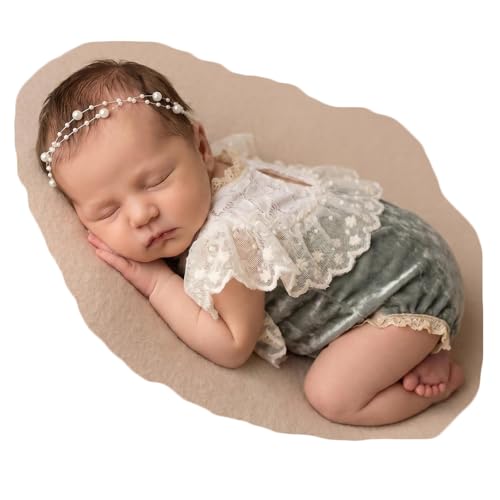 Zeroest Baby Photography Props Lace Hats Outfit Newborn Photo Shoot Outfits Infant Photos Baby Girl Photoshoot - color: Dusty Blue