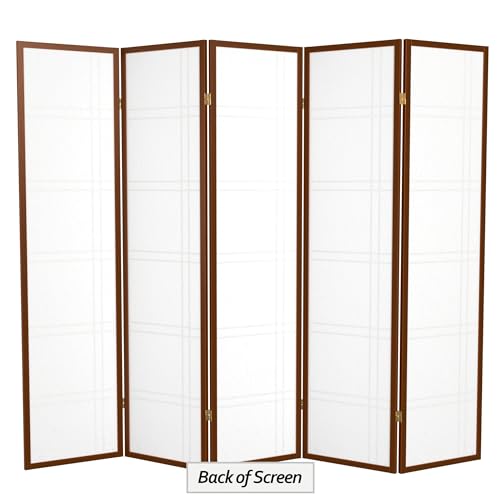 Red Lantern 6 ft. Tall Double Cross Shoji Screen - Walnut - 5 Panels - color: Walnut, size: 5 Panel