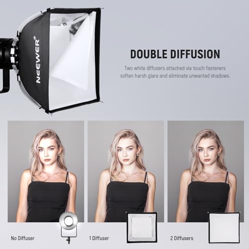 NEEWER 15.7"x15.7" Quick Setup Foldable Softbox Square with Diffusers/Honeycomb Grid/Bag, Bowens Mount Compatible with Godox Aputure 120d Continuous Video Lights Q4 Studio Flash Strobes, NS15S