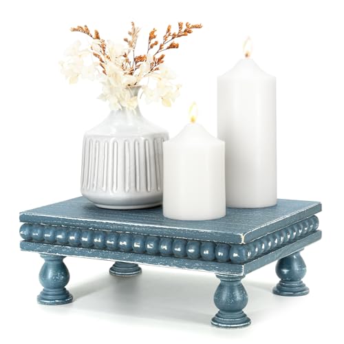 EOSAHR Pine Wood Display Riser for Home Decor – Decorative Pedestal Stand for Displaying Home Decorations, Soap Dispenser, Small Plant Stand - Ideal Boho Chic Decor (Blue) - color: Blue