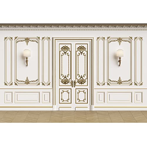 Leyiyi 8x6.5ft Vintage Room Inside Backdrop European Frame French Door Modern Castle House Cemetery Wall Empty Building Photo Background Cowboy Kids Birthday Portrait Studio Prop Vinyl Wallpaper - color: White, size: 8x6.5ft