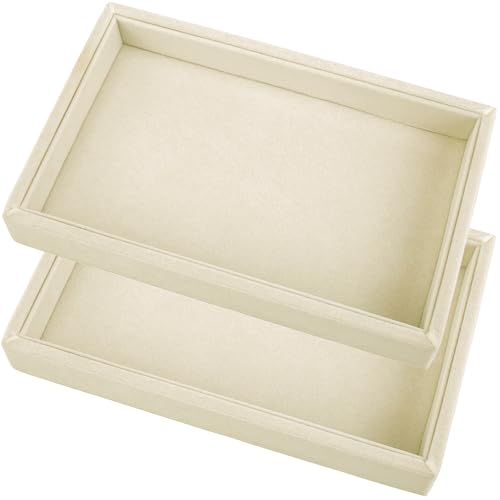 2 Pcs 9" x 5.7" Velvet Jewelry Tray Jewelry Display Tray, Stackable Empty Plate Trays for Earrings Necklaces Bracelet Rings Display Showcase - Light Khaki - color: Light Khaki, size: Flat Tray 9"x5.7"