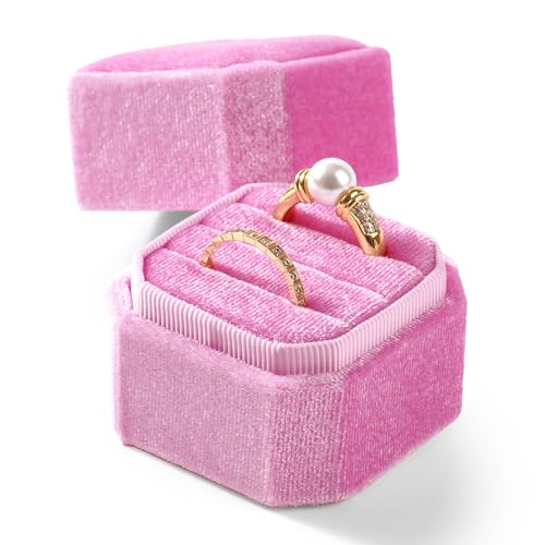 3 Slots Ring Box Velvet Ring Gift Box Wedding Day For Proposal, Engagement, Wedding, Mother's Day, Valentine's Day (Pink) - color: Pink