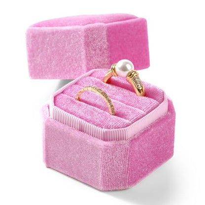 3 Slots Ring Box Velvet Ring Gift Box Wedding Day For Proposal, Engagement, Wedding, Mother's Day, Valentine's Day (Pink) - color: Pink