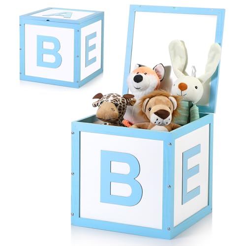 Chunful Wood Baby Shower Box Abc Display Box for Party Decorations with Alphabet Letters Personalized Shower Gifts Basket Party Blocks Backdrop for Boys and Girls(Blue,White) - color: Blue,White