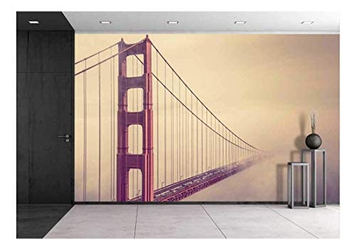 wall26 into The Fog. San Francisco Golden Gate Bridge Foggy Scenery - Removable Wall Mural Self-Adhesive Large Wallpaper - 66x96 inches - color: Artwork - 08, size: 66"x96"