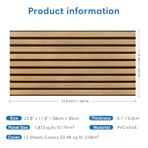 COMSTICKC 3D Faux Wood Wall Sticker, Peel and Stick Wall Covering,12 pcs of 22.8" x 11.8", DIY Lightweight PVC Wood Self Adhesive Decorative Tiles Wallpaper,Paintable,Covers 22.48 sq.ft - color: Brown Wood