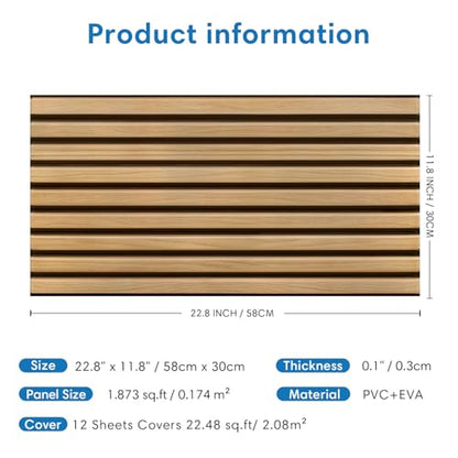 COMSTICKC 3D Faux Wood Wall Sticker, Peel and Stick Wall Covering,12 pcs of 22.8" x 11.8", DIY Lightweight PVC Wood Self Adhesive Decorative Tiles Wallpaper,Paintable,Covers 22.48 sq.ft - color: Brown Wood