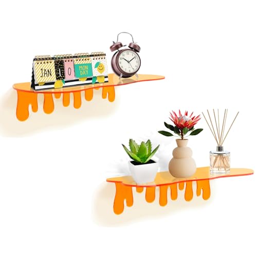 SetGame 2-Pack Acrylic Small Wall Shelves - 12 Inch Floating Shelf for Walls, Home Wall Display Ledges for Storage, Room Décor, Small Album & Items Organizer Display Dripping Wall Decor - color: Orange, size: 12 Inch