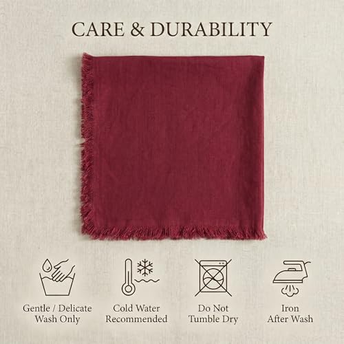 ACCENTHOME Burgundy Cotton Linen Napkin Set of 12 18x18 inch Dinner Napkins - Washable Soft Premium Hotel Quality Reusable Hemmed Edges Napkins Perfect Table Linens for Family Dinners, Weddings - color: 10 - Burgundy, size: 18"x18" - Pack of 12