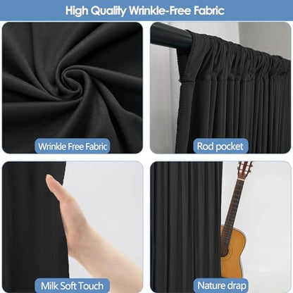 ESGOTBME 10x7ft Wrinkle Free Black Backdrop Curtain for Parties Soft Fabric Drapes Wedding Black Curtain Backdrop for Birthday Party Decorations Background for Photography 5x7ft, 2 Panels