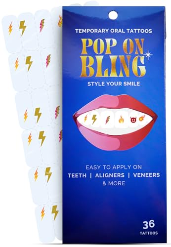 Holiday Tooth Bling Tattoo – Temporary Tooth Gem Kit for Teeth – Safe for Teens & Adults, Removable Fun Fake Tooth Tattoo Stickers for Holiday Costume, Party & Cosplay (Lightning Fire) - color: Lightning Fire