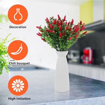 Toddmomy 4 Pack Lifelike Artificial Red Chili Pepper Bouquet - Fake Chili Stems for Home & Kitchen Decor, Vase Filling & Photo Props