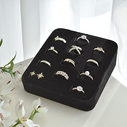 MOOCA 12 Slots Ring Tray Display, Slotted Ring Showcase Display Jewelry Organizer Stand, Jewelry Holder for Showcase for Home Trade Show, Black Velvet - color: Black Velvet, 12 slots