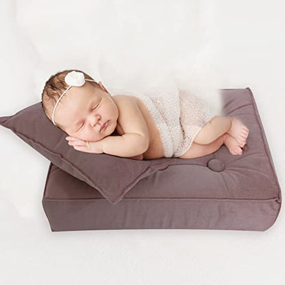 Newborn Photography Prop Baby Bed Mattress, Newborn Baby Mini Matress with Posing Pillow - color: Dark Brown