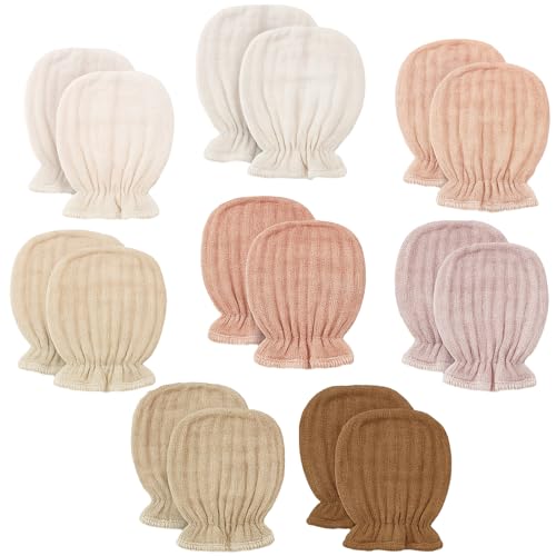 Newborn Baby Muslin Mittens 0-6 Months No Scratch Elastic Wrist Soft Breathable Gloves Bulk Cotton for Infant - color: Cute Color