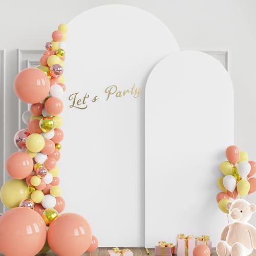 Wokceer Wedding Arch Backdrop Stand and Cover Set of 2 Metal Arch Stand with Arch Cover White 7.2FT, 6FT for Birthday Party Wedding Ceremony Bridal Baby Shower Event Decor - color: White