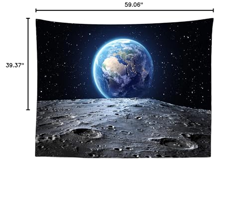 BELECO 5x3ft Fabric Earth Backdrop Universe Outer Space Backdrop Moon Surface NASA Planet Stars Footprints Photography Background Kids Astronauts Birthday Party Banner Decoration Studio Photo Props - size: 5x3ft