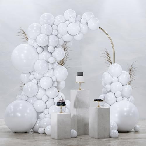 PartyWoo White Balloons 128pcs Different Sizes Pack of 18 12 10 5 Inch Matte White Latex Balloon Arch Kit Garland for Wedding Bridal Graduation Baby Shower Birthday Party Decorations White-Y13 - color: White-y13
