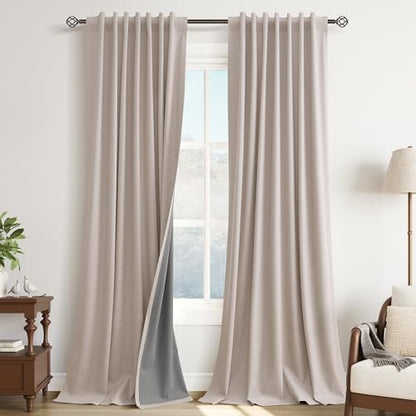 Guken Champagne Linen 100% Blackout Curtains for Bedroom 120 Inches Long 2 Panels Set Textured Hook Belt Back Tab Black Out Light Blocking Thermal Insulated Soundproof Living Room 52x120 10Ft - color: Champagne, size: 52"W x 120"L (Pack of 2)