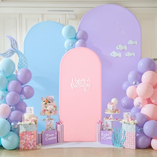 Arch Backdrop Cover Pink Blue Purple Set of 3 Wedding Arch Covers Spandex Backdrop Stand Cover for Birthday Party Ceremony Bridal Baby Shower Banquet Decoration 6FT 6.6FT 7.2FT - color: Pink Blue Purple, size: 6FT+6.6FT+7.2FT