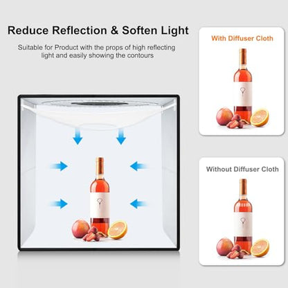 Light Box Photography 20x20in, PULUZ Portable Photo Studio Light Box with 200 LED Lights ＆12 Color backdrops Professional Photography Lighting Tent Kit for Big Product Photography Lightbox - color: 19.7x19.7x19.7in
